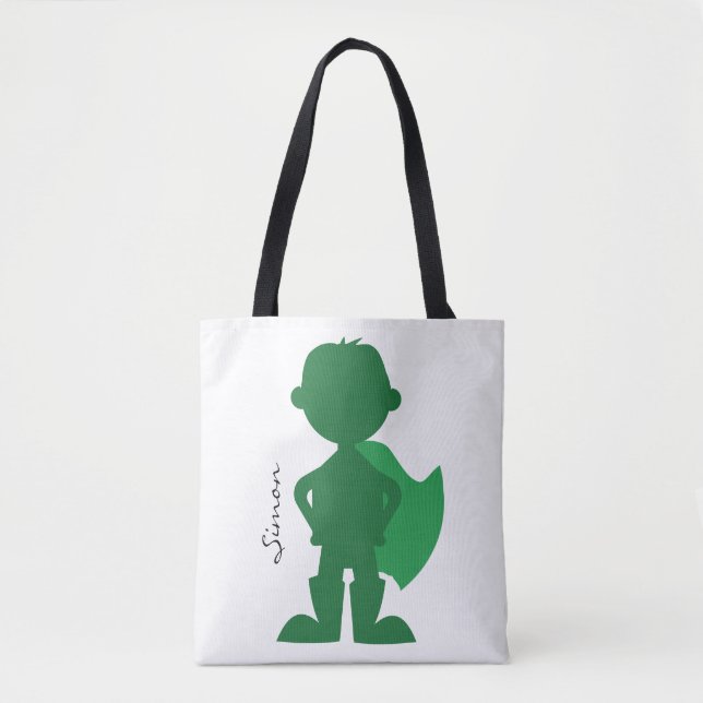 Grüner Superhero-Jungen-moderne personalisierte Tasche (Vorderseite)