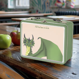 Grüner süßer Drache Porträt Pfirsich Fantasy Metall Brotdose