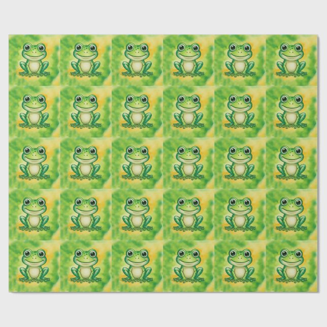 Grüner süßer Frosch Geschenkpapier (Flach)