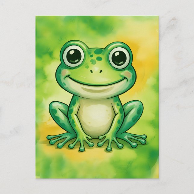 Grüner süßer Frosch Postkarte (Vorderseite)