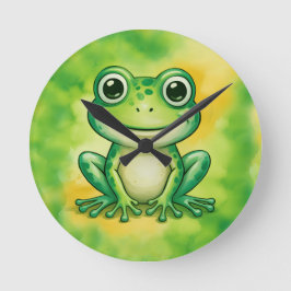Grüner süßer Frosch Runde Wanduhr