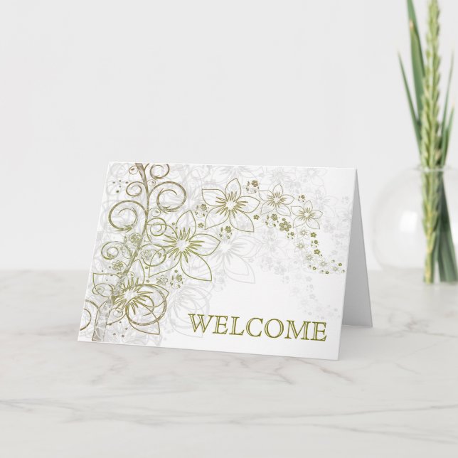 Grüner Swirt mit Blume Willkommen Dankeskarte (Vorderseite)