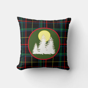 Grüner Tartan Kariert mit Kiefernbaum Silhouette Kissen