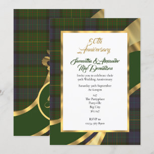 Grüner tartan karierter goldener Hochzeitstag Einladung