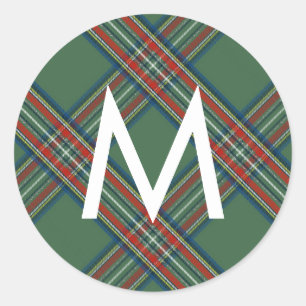 Grüner Tartan-kariertes Monogramm Runder Aufkleber