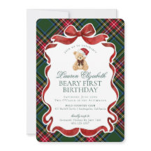 Grüner Tartan Karo Weihnachts Beary Erster Geburts