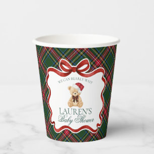 Grüner Tartan Karo Weihnachtsbär Baby Shower Pappbecher