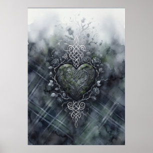 Grüner Tartan-Keltischer-Knoten-Herz-Schottland-Pl Poster
