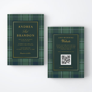 Grüner Tartan Polo Karo Vintage QR Code Hochzeit Einladung