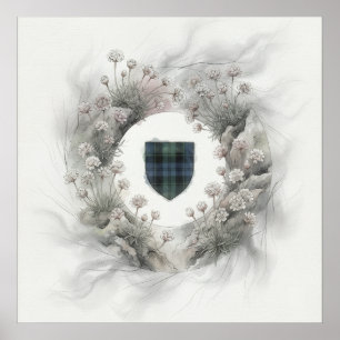 Grüner Tartan-Schild Schottische Wildblumen-Kranz- Poster