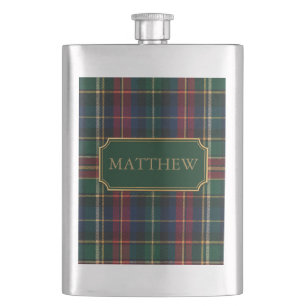 Grüner Tartan und Goldlabel Flachmann