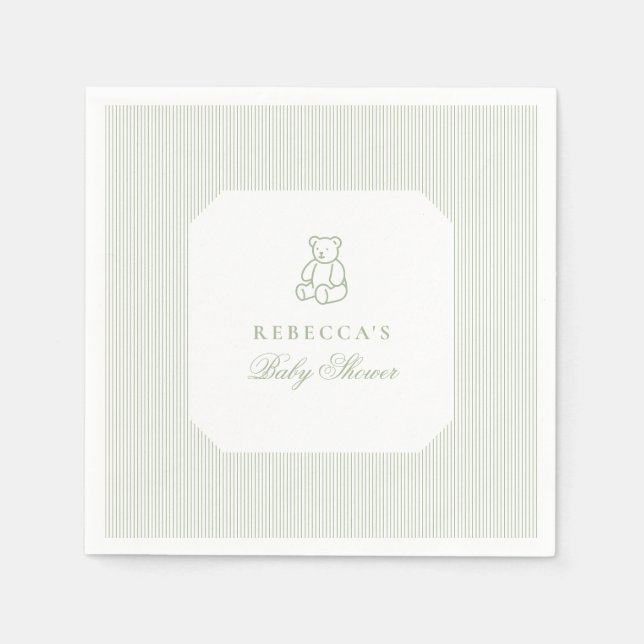 Grüner Teddy Bär Preppy Elegant Baby Dusche Serviette (Vorderseite)