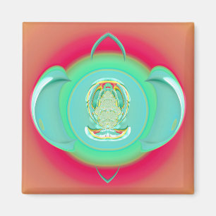GRÜNER TEETOPF ~ Fraktal ~ Rosa Grün Gelb ~ Magnet