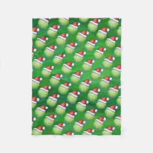 Grüner Tennis-Ball im Weihnachtsmannmütze-Muster Fleecedecke