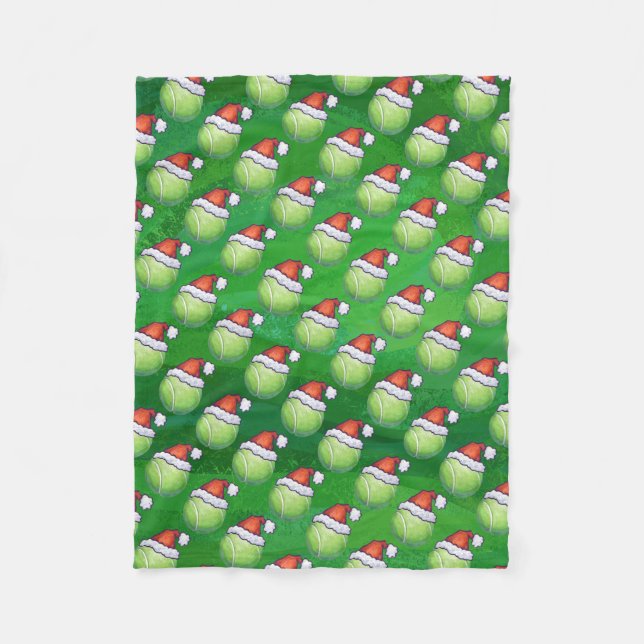Grüner Tennis-Ball im Weihnachtsmannmütze-Muster Fleecedecke (Vorderseite)