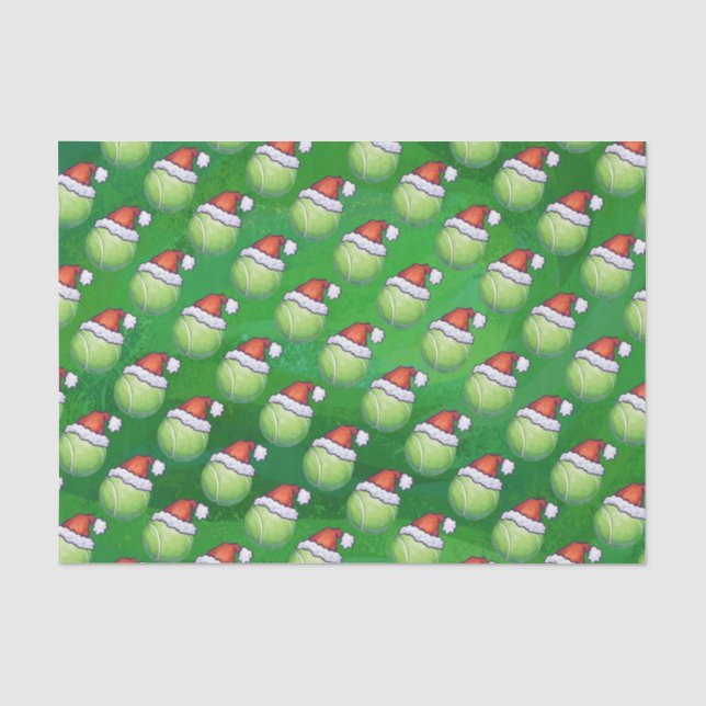 Grüner Tennis-Ball im Weihnachtsmannmütze-Muster Seidenpapier (Vorderseite)