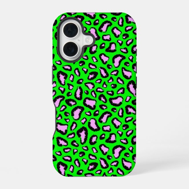 Grüner Tiger mit rosa iPhone 16 Hülle (Rückseite)