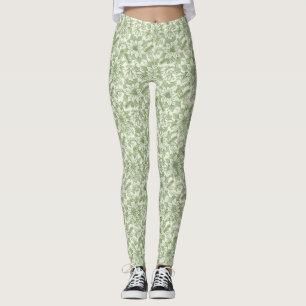 Grüner Toile-Poinsettien-Weihnachtsmuster (1) Leggings