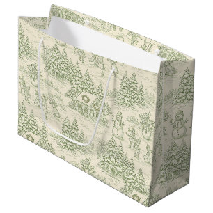 Grüner Toile Vintage-Weihnachtsdorf-Muster (5) Große Geschenktüte