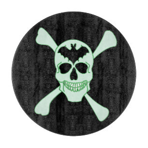 Grüner Totenkopf und gekreuzte Knochen Schneidbret Schneidebrett