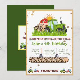 Grüner Traktor | Boys Themed Birthday Party Einladung