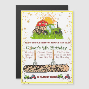 Grüner Traktor Boys Themed Birthday Party Magneteinladung