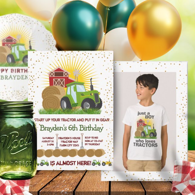 Grüner Traktor 🚜 Foto Einladung (Green Tractor 🚜 Farm Photo Keepsake Birthday Invitation)