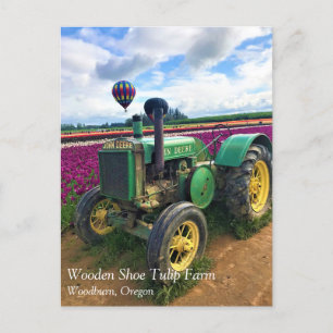 Grüner Traktor in Tulip Field, Oregon Postkarte