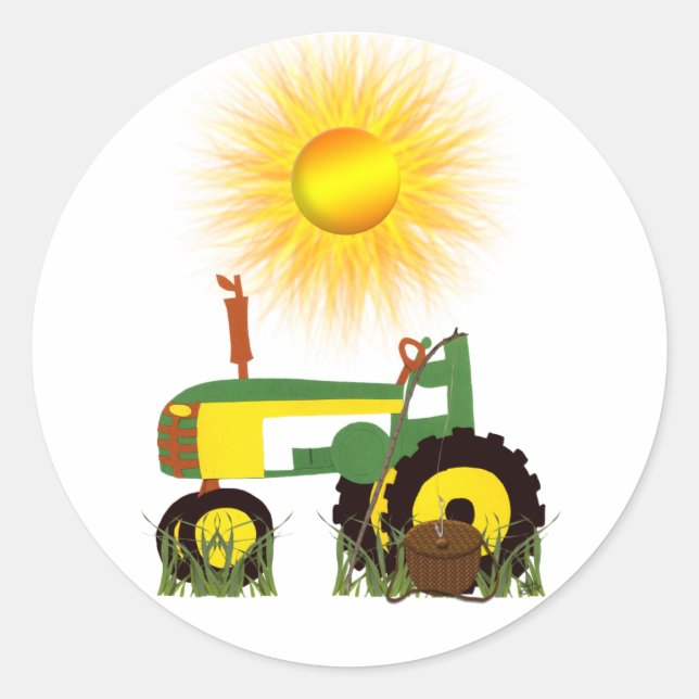 Grüner Traktor mit Aufkleber für den Angelpol (Vorderseite)