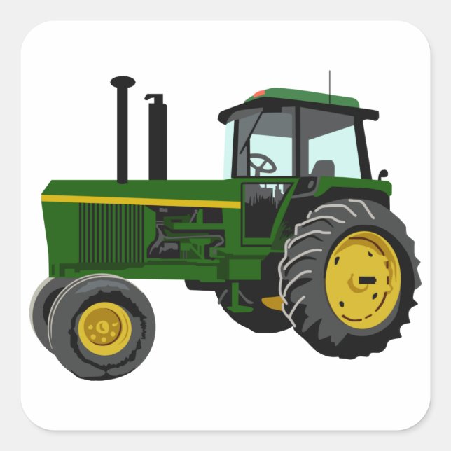Grüner Traktor Quadratischer Aufkleber (Vorderseite)