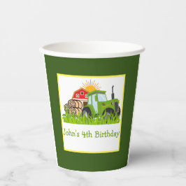 Grüner Traktor | Thema Landwirtschaft Geburtstagsp Pappbecher
