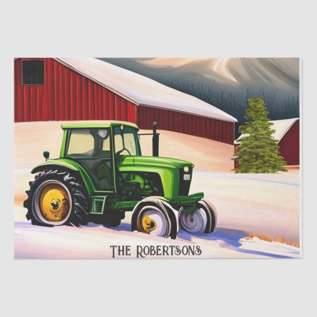 Grüner Traktor und Roter Stall Seidenpapier (Vorderseite)