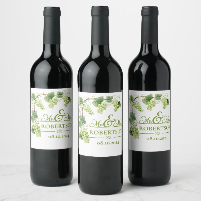 Grüner Traubenwein Weinetikett (Flaschen)