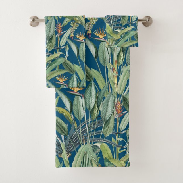 Grüner Tropischer Dschungel Banana Tree Strelitzia Badhandtuch Set (Insitu)