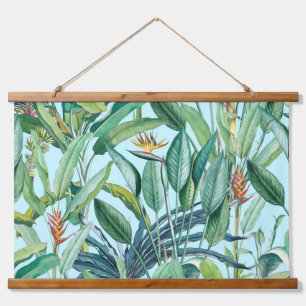 Grüner Tropischer Dschungel Banana Tree Strelitzia Wandteppich Mit Holzrahmen