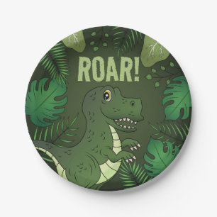 Grüner Tyrannosaurus Rex T-rex Tropischer Geburtst Pappteller