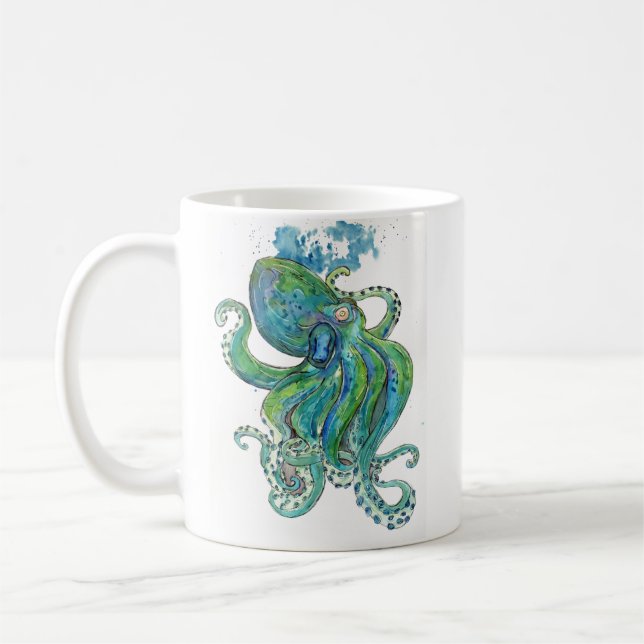 Grüner und Blauer Kraken Kaffeetasse (Links)