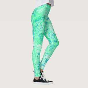 grüner und blauer Marmor Abstrakter Swirl Leggings