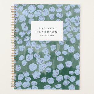 Grüner und blauer Wasserfarben-Blumenplaner Planer