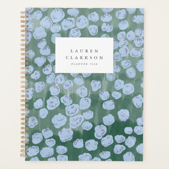 Grüner und blauer Wasserfarben-Blumenplaner Planer (Vorderseite)