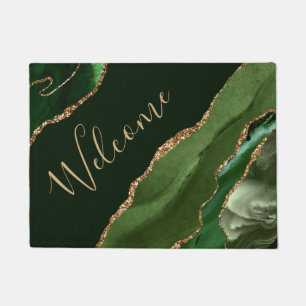 Grüner und falscher Goldglitter-Marmor-Achat Fußmatte