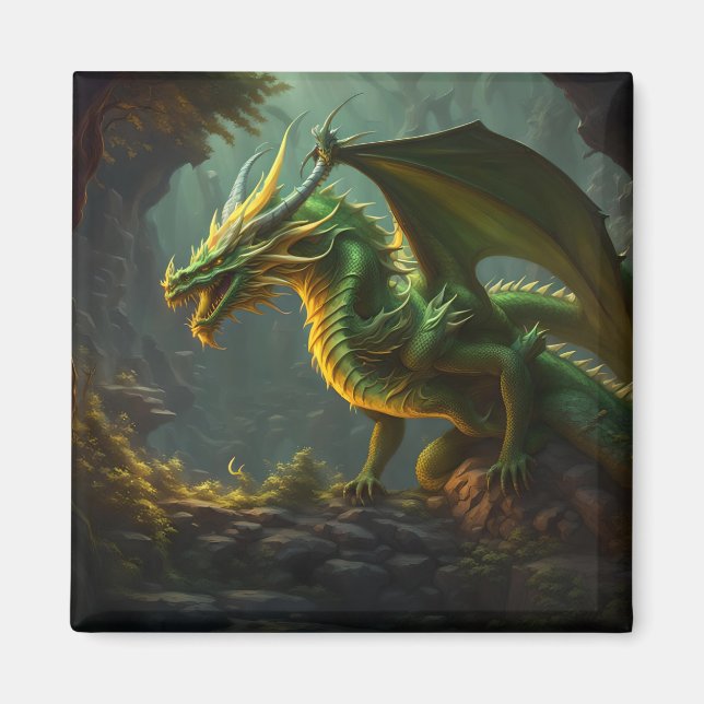 Grüner und gelber Drache Magnet (Vorne)