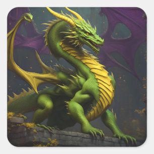 Grüner und Gelber Drache Quadratischer Aufkleber