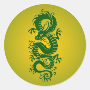 Grüner und gelber Stammes- chinesischer Drache Runder Aufkleber