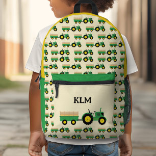 Grüner und gelber Traktor Bauernhof Monogramm Bedruckter Rucksack