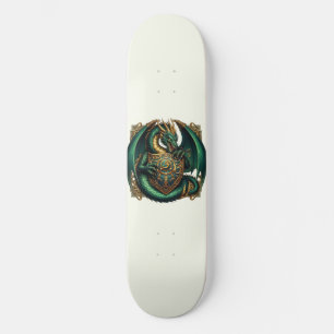 Grüner und goldener Drache mit Schild Skateboard