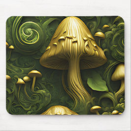 Grüner und goldener Pilz auf blumigen Mousepad