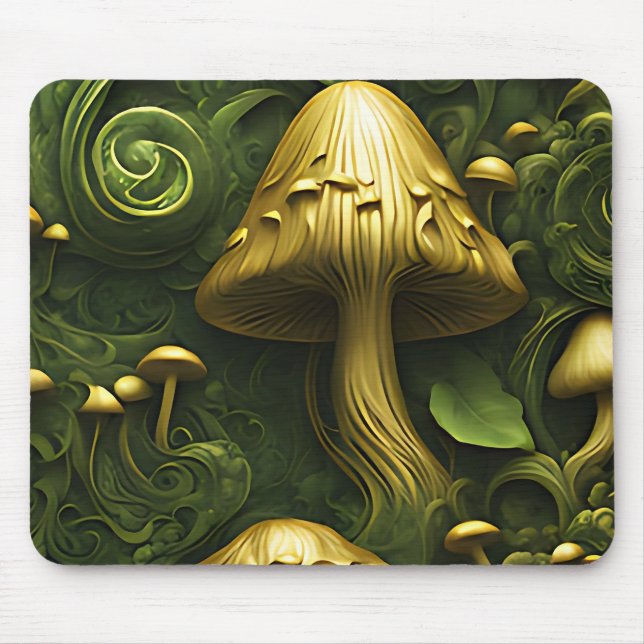 Grüner und goldener Pilz auf blumigen Mousepad (Vorne)