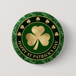 Grüner und goldener Shamrock-Klee St. Patrick's Da Button