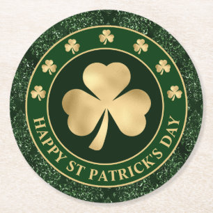 Grüner und goldener Shamrock-Klee St. Patrick's Da Runder Pappuntersetzer